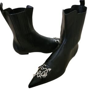 Vintage Christian Dior Love Galliano Black Leather Pointed Toe Ankle Boots 6 36